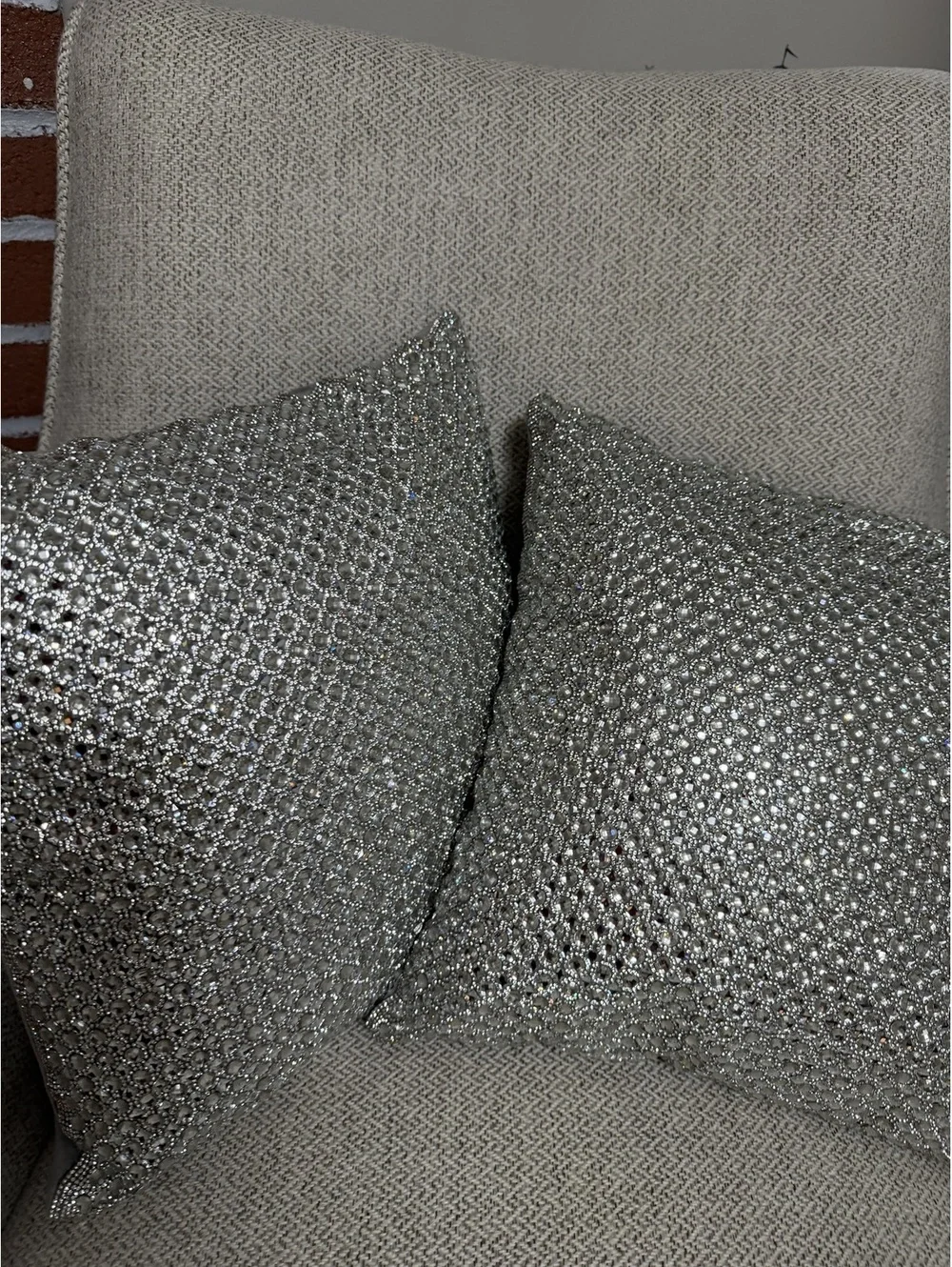 Silver Rhinestone Mesh Throw Pillow Covers Set of 2 Fits 18x18 or 20x20 Glam